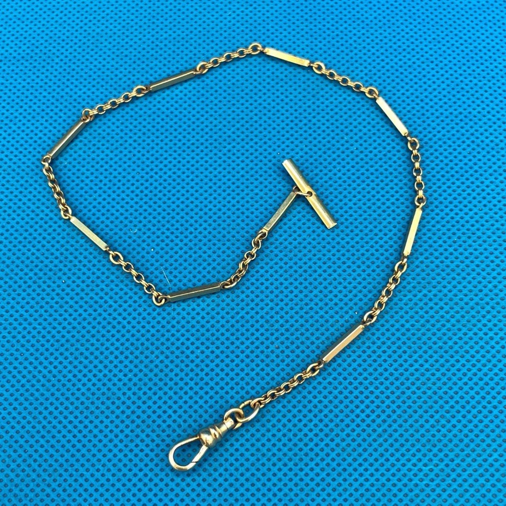 Antique 1/20 12KT Gold Filled Mens Fancy Bar Link T-Bar Pocket Watch Chain